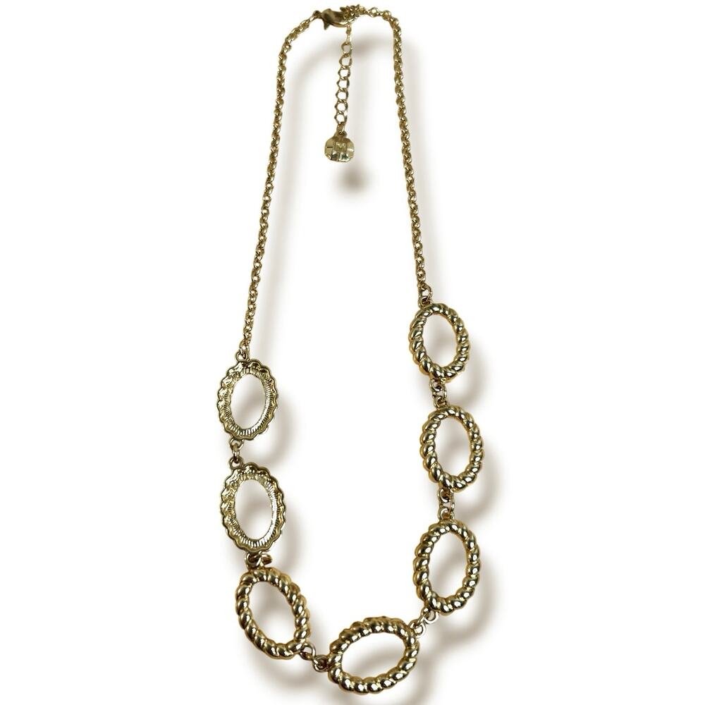 Monet Gold Tone Necklace Twisted Rope Oval Link Collar Statement Early 2000s